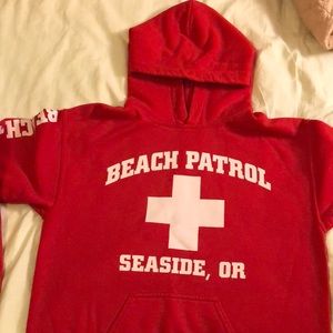 SOLD!! Red “Beach Patrol” pullover hoodie, tag says size small though fits M